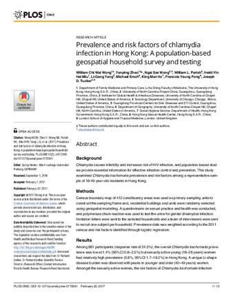 Prevalence and risk factors of chlamydia infection in Hong Kong: A population-based geospatial household survey and testing thumbnail