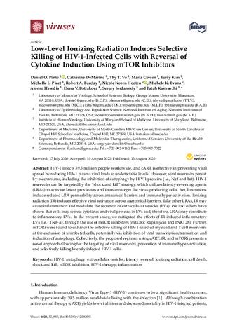 Low-Level ionizing radiation induces selective killing of HIV-1-infected cells with reversal of cytokine induction using mtor inhibitors thumbnail
