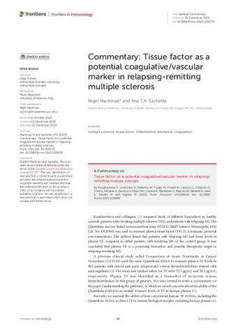 Commentary: Tissue factor as a potential coagulative/vascular marker in relapsing-remitting multiple sclerosis