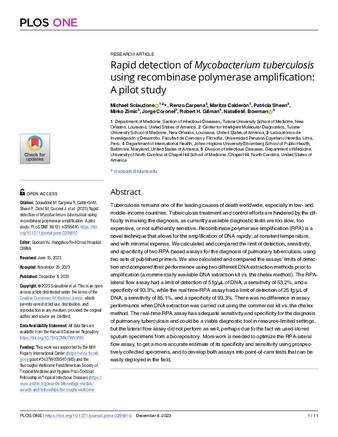 Rapid detection of Mycobacterium tuberculosis using recombinase polymerase amplification: A pilot study thumbnail