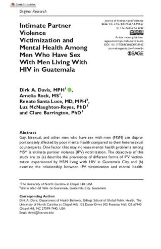 Intimate Partner Violence Victimization and Mental Health Among Men Who Have Sex With Men Living With HIV in Guatemala thumbnail