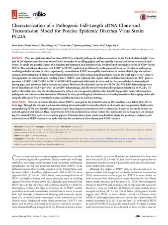 Characterization of a Pathogenic Full-Length cDNA Clone and Transmission Model for Porcine Epidemic Diarrhea Virus Strain PC22A thumbnail