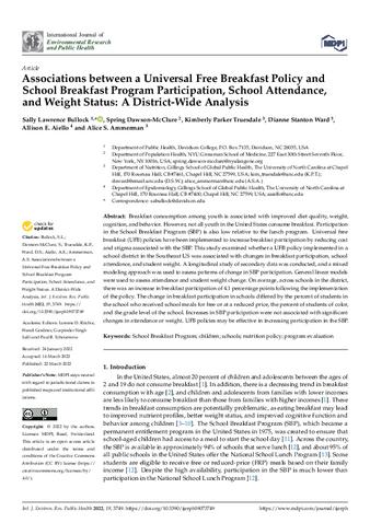 Associations between a Universal Free Breakfast Policy and School Breakfast Program Participation, School Attendance, and Weight Status: A District-Wide Analysis thumbnail