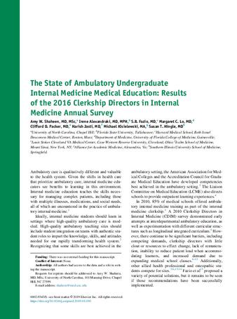 The State of Ambulatory Undergraduate Internal Medicine Medical Education: Results of the 2016 Clerkship Directors in Internal Medicine Annual Survey thumbnail