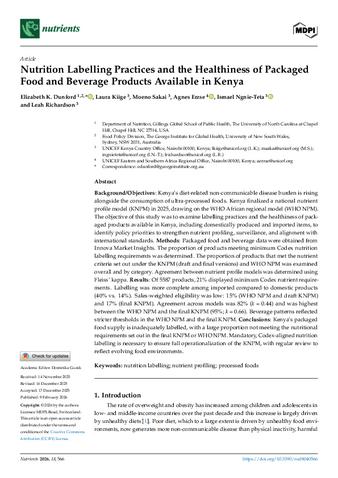 Nutrition Labelling Practices and the Healthiness of Packaged Food and Beverage Products Available in Kenya thumbnail