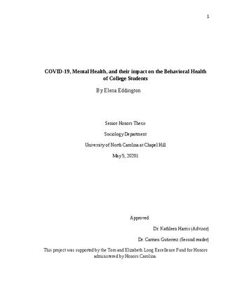  COVID-19, Mental Health, and their impact on the Behavioral Health of College Students thumbnail