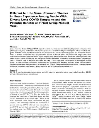 Different but the Same: Common Themes in Illness Experience Among People With Diverse Long COVID Symptoms and the Potential Benefits of Virtual Group Medical Visits thumbnail