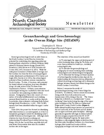 North Carolina Archaeological Society Newsletter Volume 18 Number 4 thumbnail