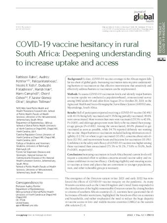 COVID-19 vaccine hesitancy in rural South Africa: Deepening understanding to increase uptake and access thumbnail