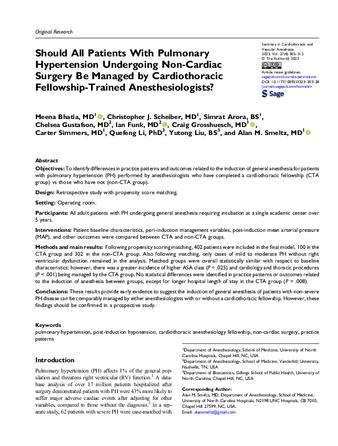 Should All Patients With Pulmonary Hypertension Undergoing Non-Cardiac Surgery Be Managed by Cardiothoracic Fellowship-Trained Anesthesiologists? thumbnail