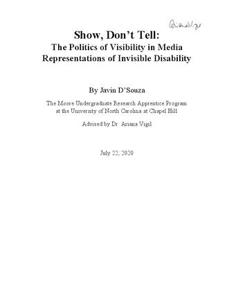 Show, Don't Tell: The Politics of Visibility in Media Representations of Invisible Disability thumbnail