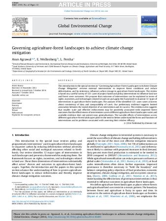 Governing agriculture-forest landscapes to achieve climate change mitigation thumbnail