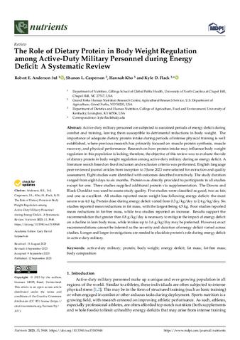 The Role of Dietary Protein in Body Weight Regulation among Active-Duty Military Personnel during Energy Deficit: A Systematic Review thumbnail