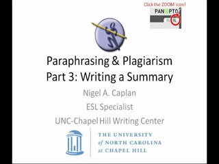 "Part 3: Paraphrasing & Avoiding Plagiarism" Lecture: MP4 Version (Audio and Video)
