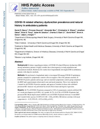 COVID-19 related olfactory dysfunction prevalence and natural history in ambulatory patients thumbnail