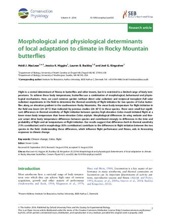 Morphological and physiological determinants of local adaptation to climate in Rocky Mountain butterflies thumbnail