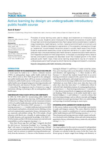 Active learning by design: An undergraduate introductory public health course