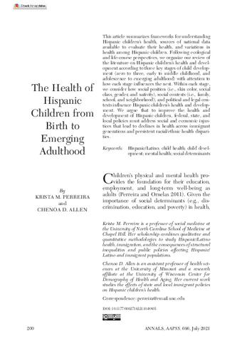 The Health of Hispanic Children from Birth to Emerging Adulthood thumbnail
