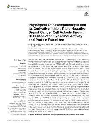 Phytoagent Deoxyelephantopin and Its Derivative Inhibit Triple Negative Breast Cancer Cell Activity through ROS-Mediated Exosomal Activity and Protein Functions thumbnail