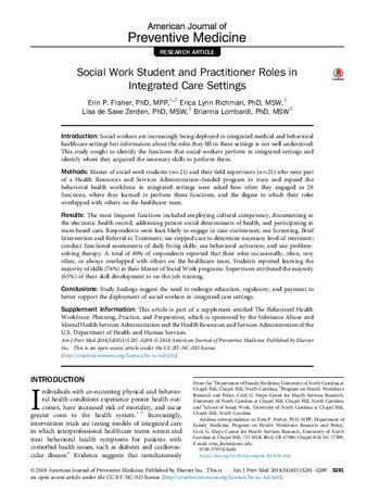 Social Work Student and Practitioner Roles in Integrated Care Settings