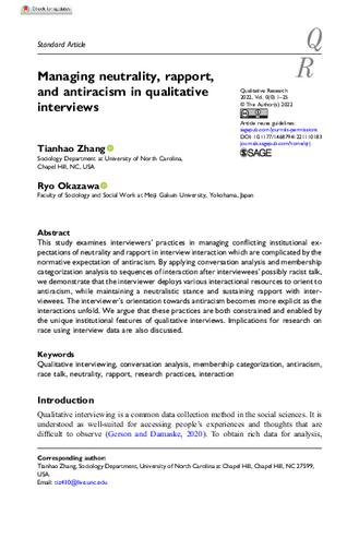 Managing neutrality, rapport, and antiracism in qualitative interviews thumbnail