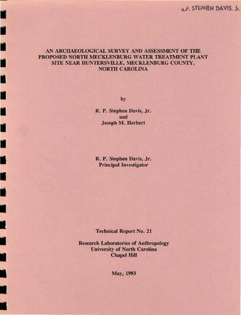 An Archaeological Survey and Assessment of the Proposed North Mecklenburg Water Treatment Plant Site Near Huntersville, Mecklenburg County, North Carolina thumbnail