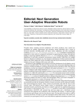 Editorial: Next Generation User-Adaptive Wearable Robots thumbnail