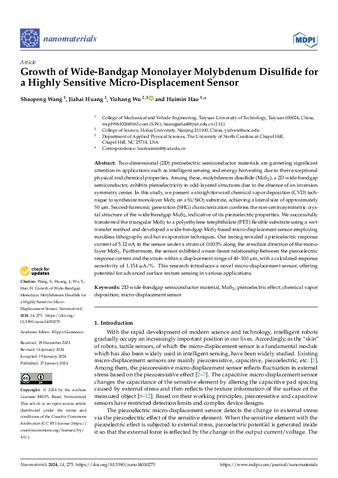 Growth of Wide-Bandgap Monolayer Molybdenum Disulfide for a Highly Sensitive Micro-Displacement Sensor thumbnail