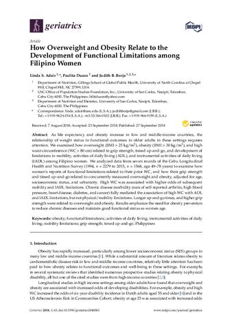 How overweight and obesity relate to the development of functional limitations among filipino women thumbnail