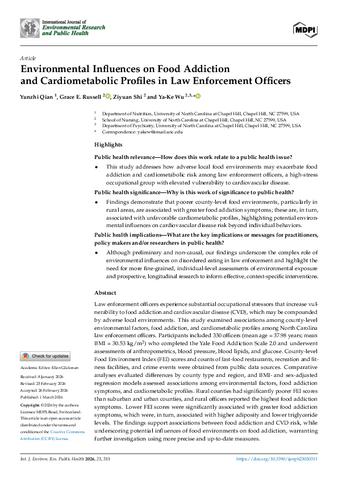 Environmental Influences on Food Addiction and Cardiometabolic Profiles in Law Enforcement Officers thumbnail