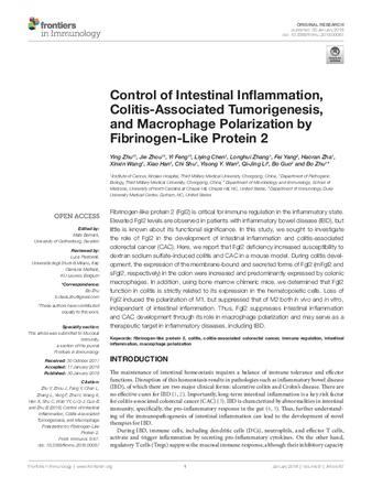 Control of Intestinal Inflammation, Colitis-Associated Tumorigenesis, and Macrophage Polarization by Fibrinogen-Like Protein 2 thumbnail