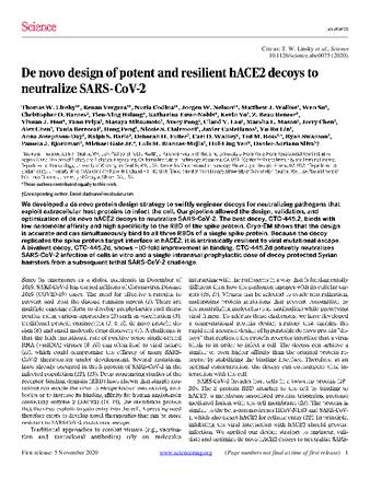 De novo design of potent and resilient hACE2 decoys to neutralize SARS-CoV-2 thumbnail