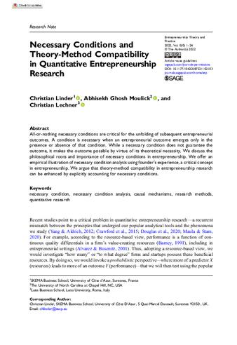 Necessary Conditions and Theory-Method Compatibility in Quantitative Entrepreneurship Research thumbnail