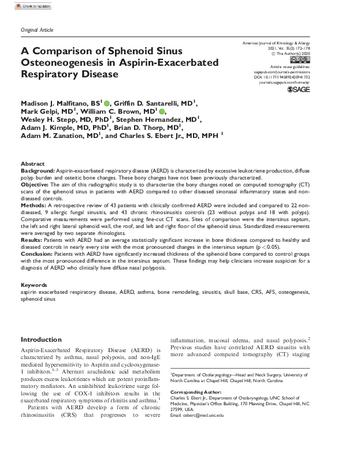 A Comparison of Sphenoid Sinus Osteoneogenesis in Aspirin-Exacerbated Respiratory Disease thumbnail