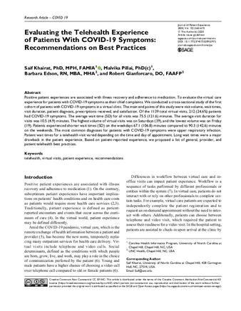 Evaluating the Telehealth Experience of Patients With COVID-19 Symptoms: Recommendations on Best Practices thumbnail