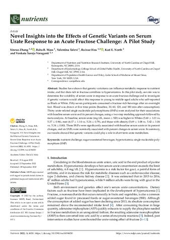 Novel Insights into the Effects of Genetic Variants on Serum Urate Response to an Acute Fructose Challenge: A Pilot Study thumbnail