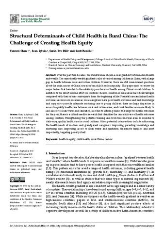 Structural Determinants of Child Health in Rural China: The Challenge of Creating Health Equity thumbnail
