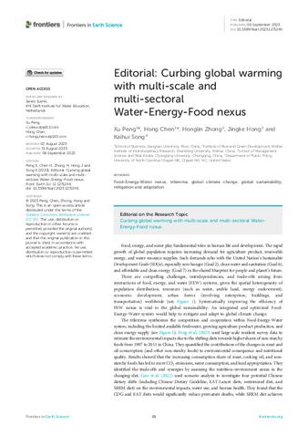 Editorial: Curbing global warming with multi-scale and multi-sectoral Water-Energy-Food nexus