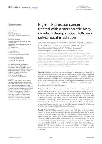 High-risk prostate cancer treated with a stereotactic body radiation therapy boost following pelvic nodal irradiation thumbnail