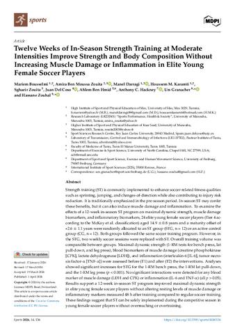 Twelve Weeks of In-Season Strength Training at Moderate Intensities Improve Strength and Body Composition Without Increasing Muscle Damage or Inflammation in Elite Young Female Soccer Players thumbnail