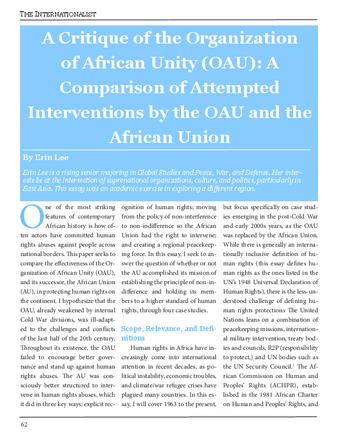 A Critique of the Organization of African Unity (OAU): A Comparison of Attempted Interventions by the OAU and the African Union
