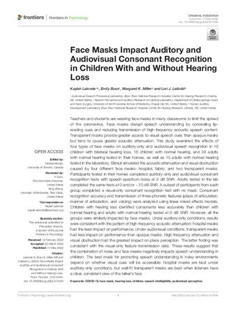 Face Masks Impact Auditory and Audiovisual Consonant Recognition in Children With and Without Hearing Loss thumbnail