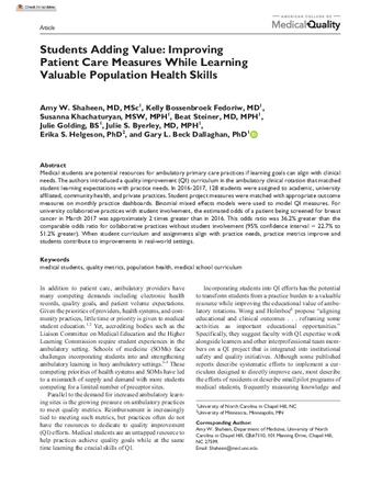 Students Adding Value: Improving Patient Care Measures While Learning Valuable Population Health Skills thumbnail