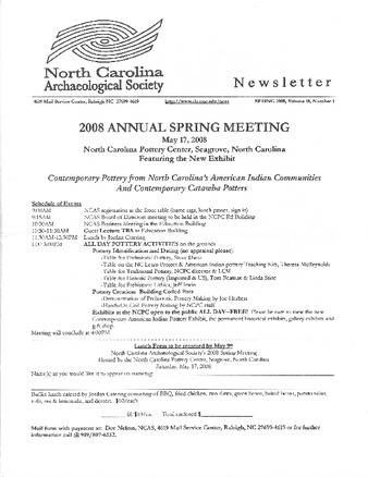 North Carolina Archaeological Society Newsletter Volume 18 Number 1 thumbnail
