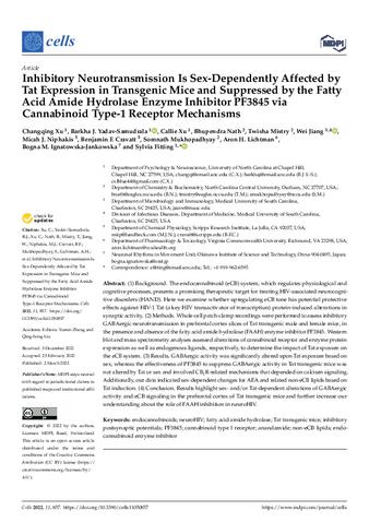 Inhibitory Neurotransmission Is Sex-Dependently Affected by Tat Expression in Transgenic Mice and Suppressed by the Fatty Acid Amide Hydrolase Enzyme Inhibitor PF3845 via Cannabinoid Type-1 Receptor Mechanisms thumbnail