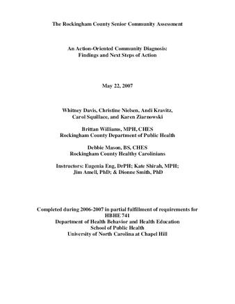 The Rockingham County senior community assessment : an action-oriented community diagnosis ; findings and next steps of action thumbnail