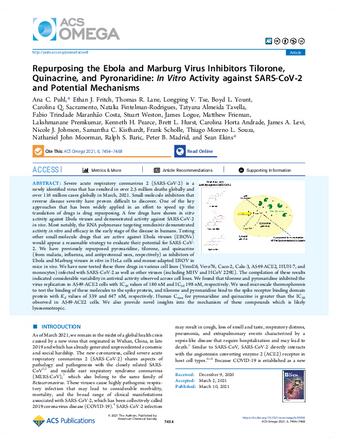 Repurposing the Ebola and Marburg Virus Inhibitors Tilorone, Quinacrine, and Pyronaridine: In Vitro Activity against SARS-CoV-2 and Potential Mechanisms thumbnail