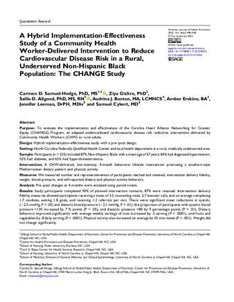 A Hybrid Implementation-Effectiveness Study of a Community Health Worker-Delivered Intervention to Reduce Cardiovascular Disease Risk in a Rural, Underserved Non-Hispanic Black Population: The CHANGE Study thumbnail