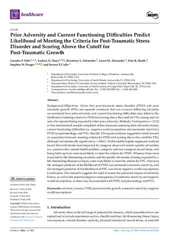 Prior Adversity and Current Functioning Difficulties Predict Likelihood of Meeting the Criteria for Post-Traumatic Stress Disorder and Scoring Above the Cutoff for Post-Traumatic Growth thumbnail