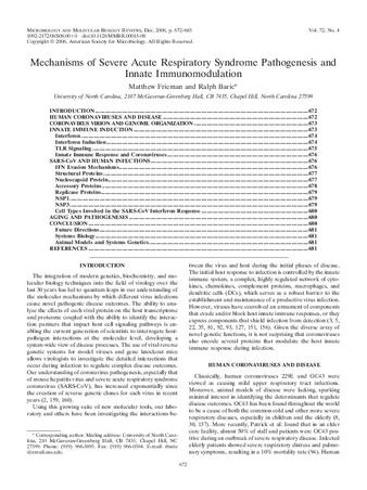 Mechanisms of Severe Acute Respiratory Syndrome Pathogenesis and Innate Immunomodulation thumbnail